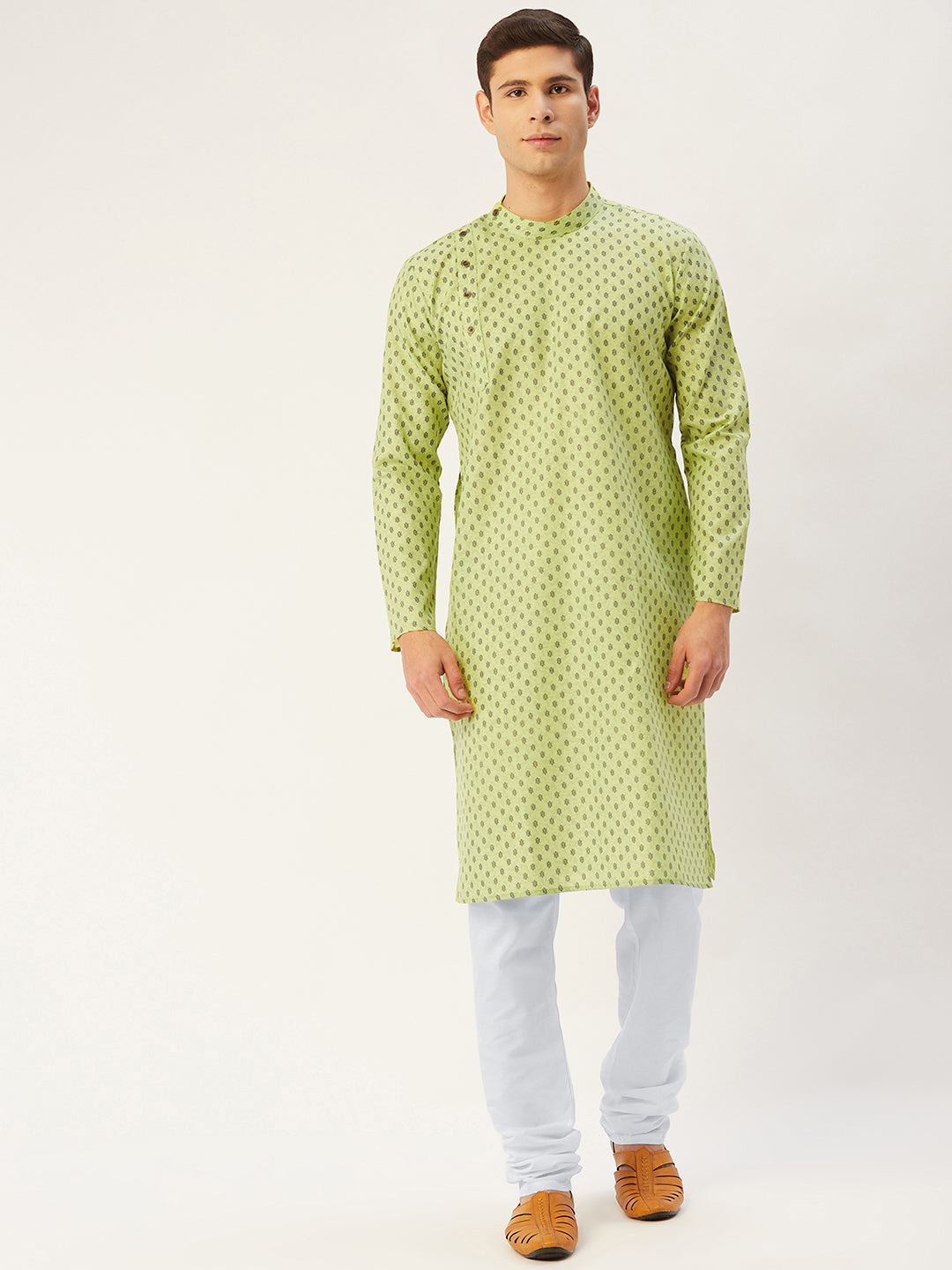 Jompers Men's Green Cotton printed kurta Pyjama Set | Grocsy