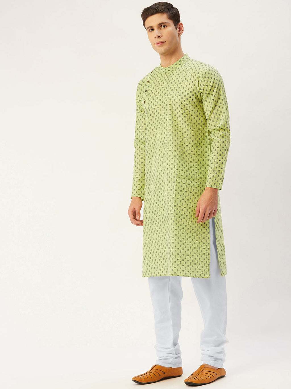 Jompers Men's Green Cotton printed kurta Pyjama Set | Grocsy