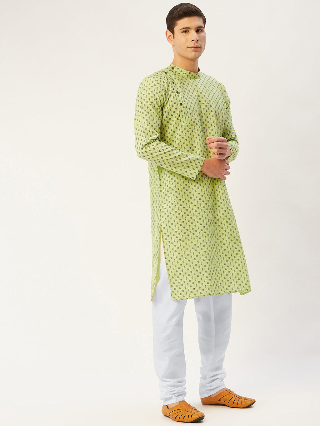 Jompers Men's Green Cotton printed kurta Pyjama Set | Grocsy