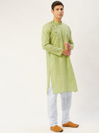 Jompers Men's Green Cotton printed kurta Pyjama Set | Grocsy