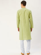 Jompers Men's Green Cotton printed kurta Pyjama Set | Grocsy