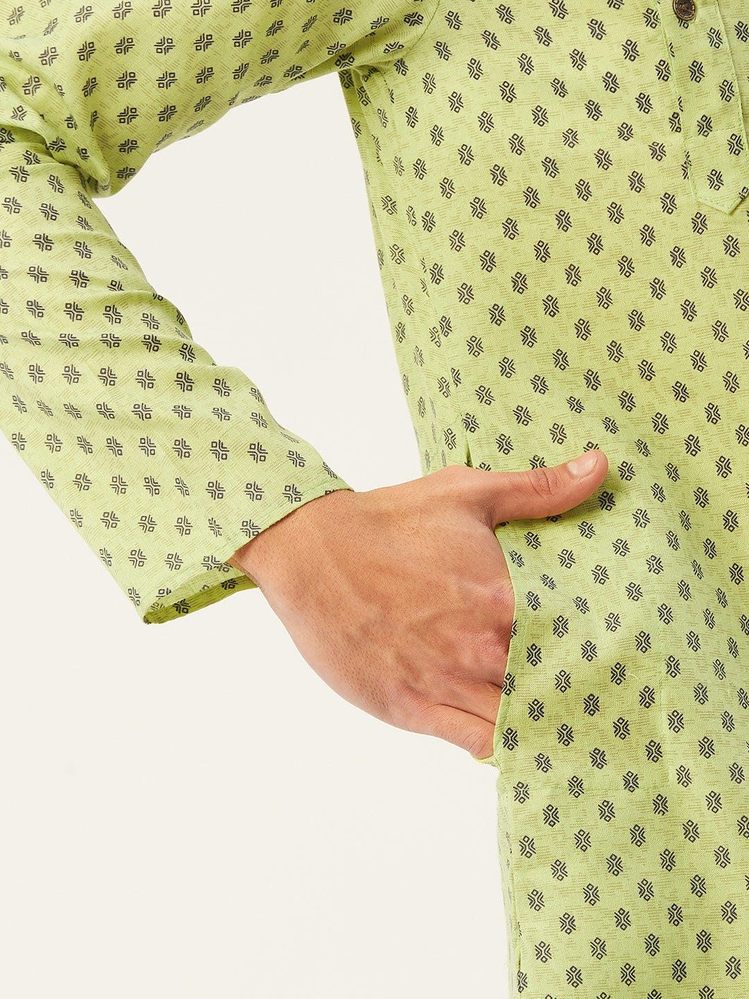 Jompers Men's Green Cotton printed kurta Pyjama Set | Grocsy