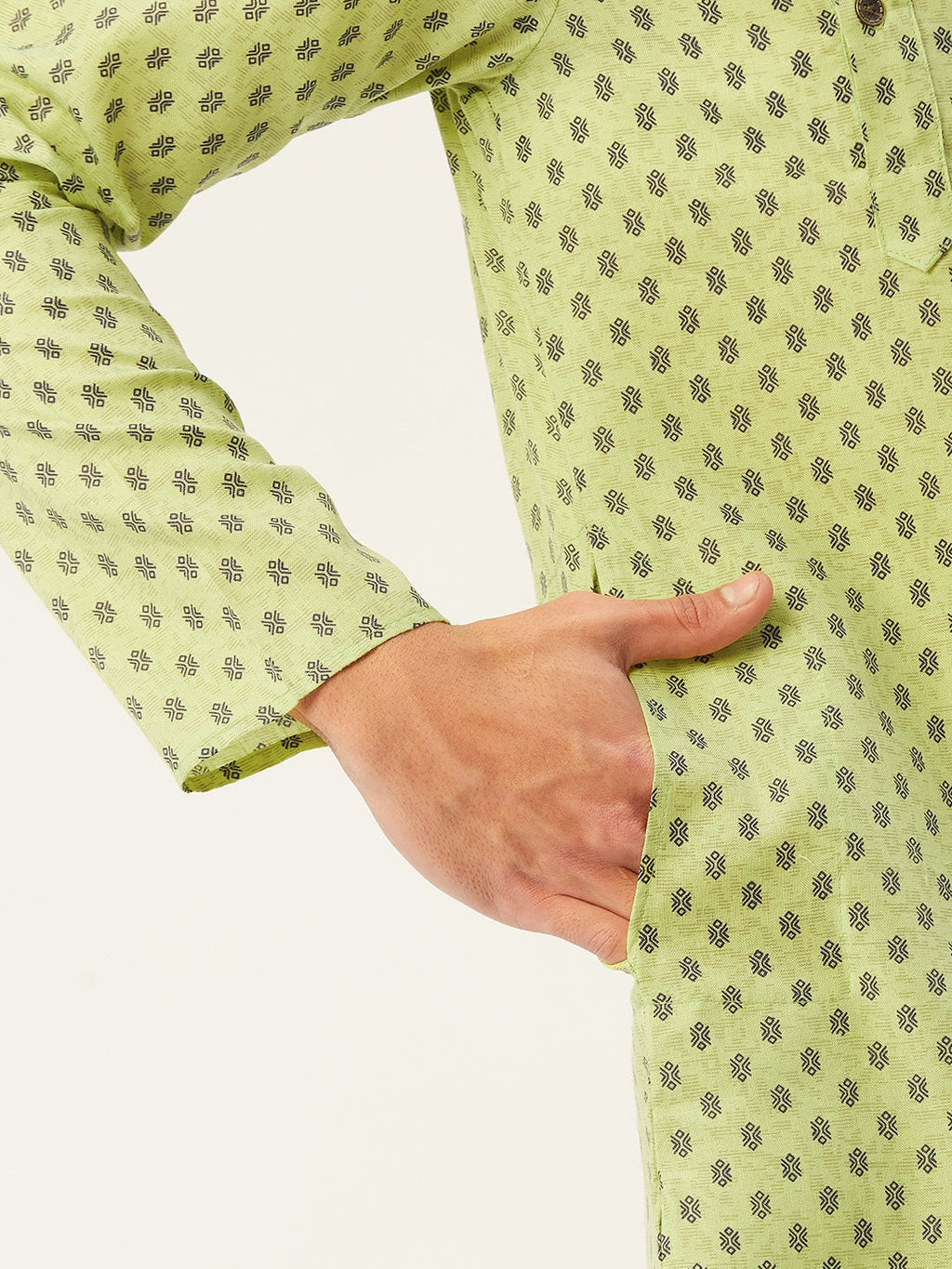 Jompers Men's Green Cotton printed kurta Only | Grocsy