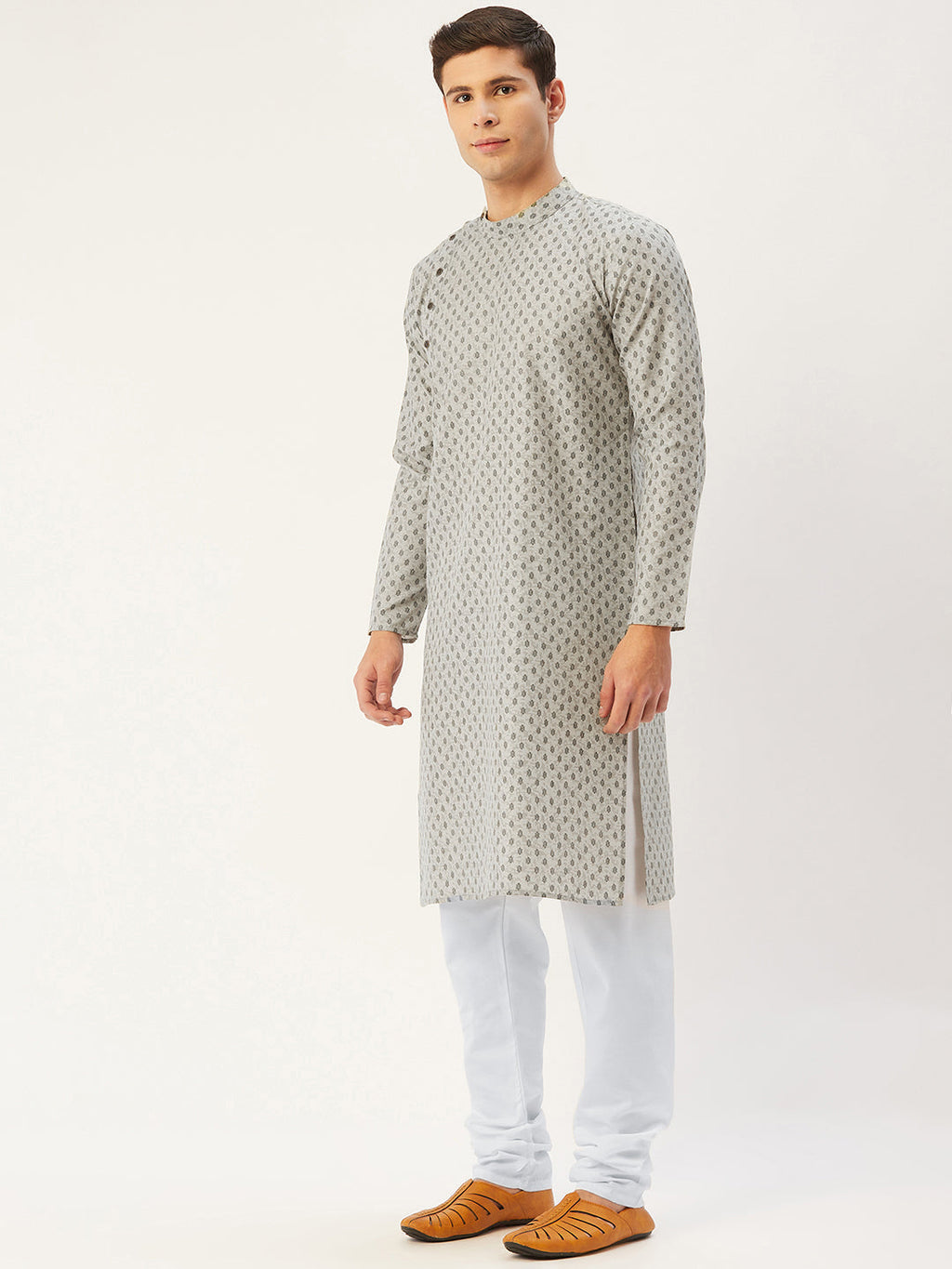 Jompers Men's Grey Cotton printed kurta Only | Grocsy