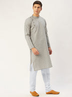 Jompers Men's Grey Cotton printed kurta Pyjama Set | Grocsy