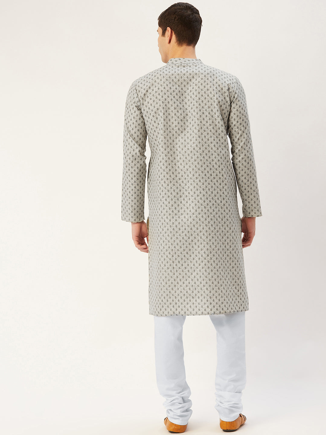 Jompers Men's Grey Cotton printed kurta Pyjama Set | Grocsy
