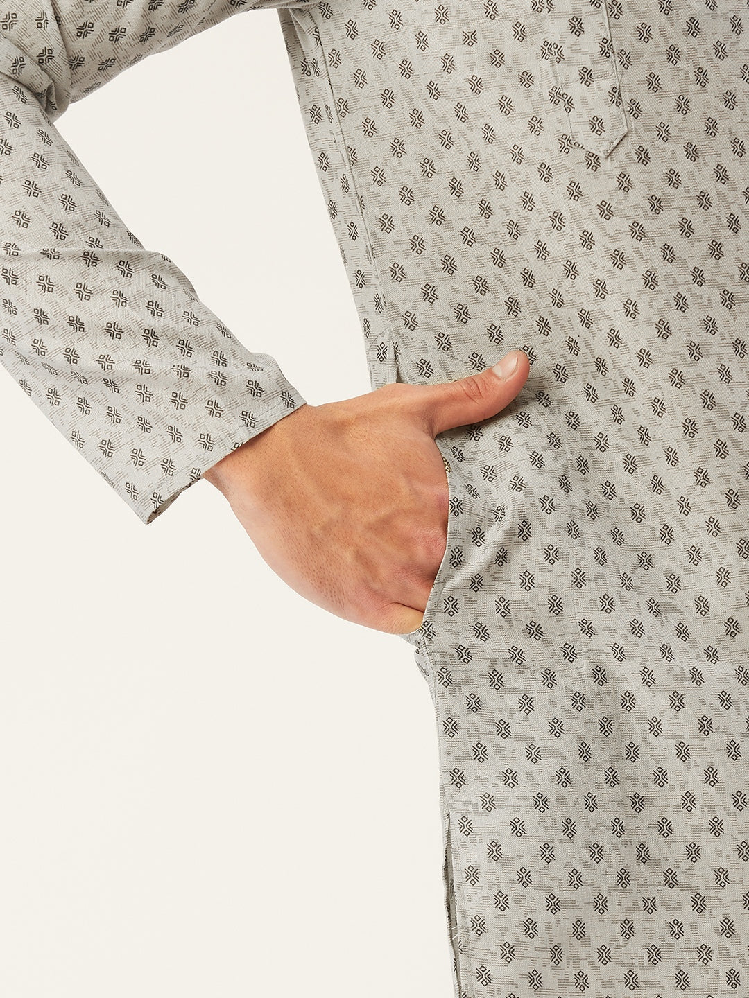Jompers Men's Grey Cotton printed kurta Pyjama Set | Grocsy