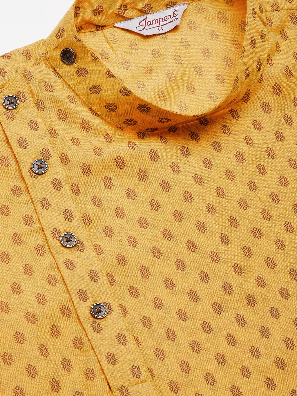 Jompers Men's Mustard Cotton printed kurta Pyjama Set | Grocsy