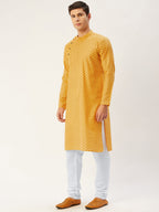 Jompers Men's Mustard Cotton printed kurta Only | Grocsy
