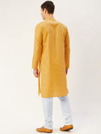 Jompers Men's Mustard Cotton printed kurta Pyjama Set | Grocsy