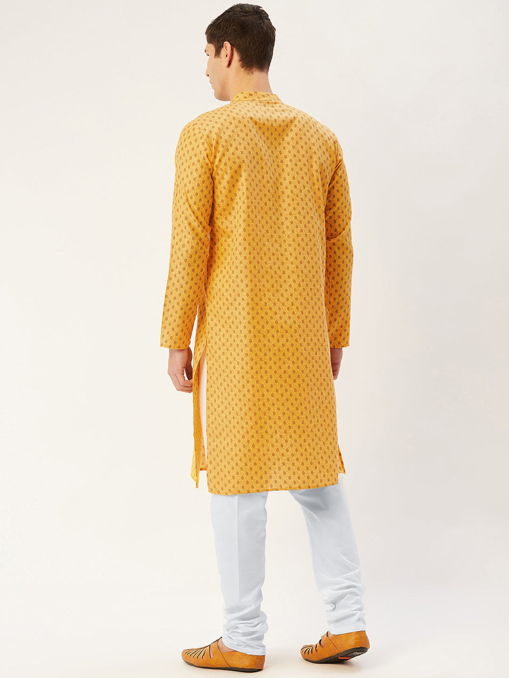 Jompers Men's Mustard Cotton printed kurta Only | Grocsy
