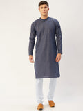 Jompers Men's Navy Cotton printed kurta Pyjama Set | Grocsy