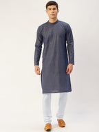 Jompers Men's Navy Cotton printed kurta Pyjama Set | Grocsy