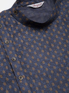 Jompers Men's Navy Cotton printed kurta Pyjama Set | Grocsy