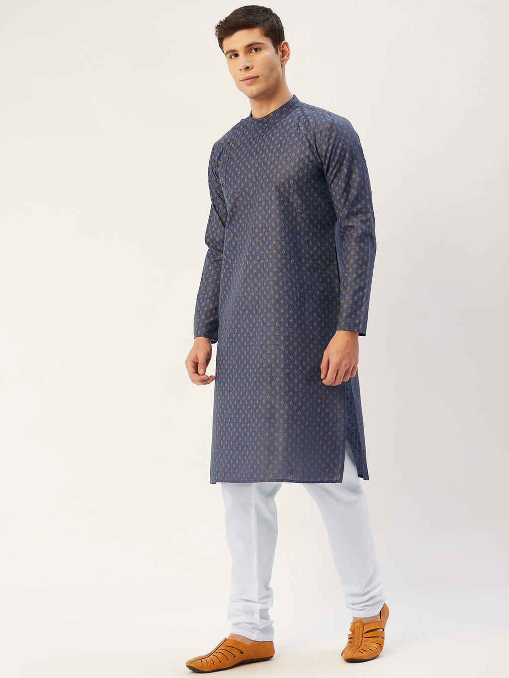 Jompers Men's Navy Cotton printed kurta Pyjama Set | Grocsy