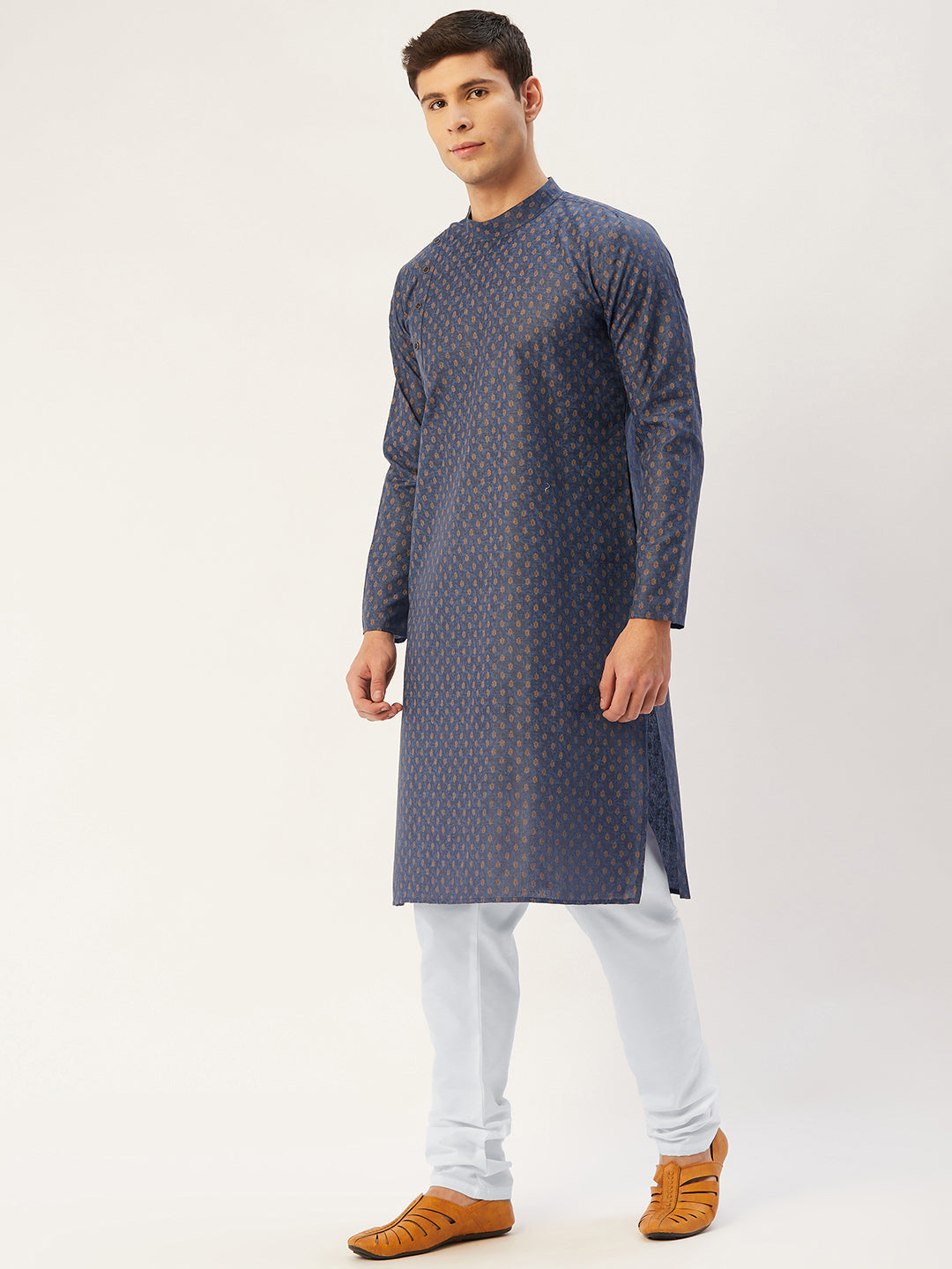Jompers Men's Navy Cotton printed kurta Only | Grocsy