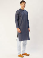 Jompers Men's Navy Cotton printed kurta Pyjama Set | Grocsy