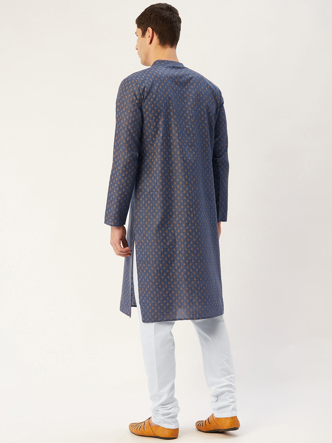 Jompers Men's Navy Cotton printed kurta Pyjama Set | Grocsy
