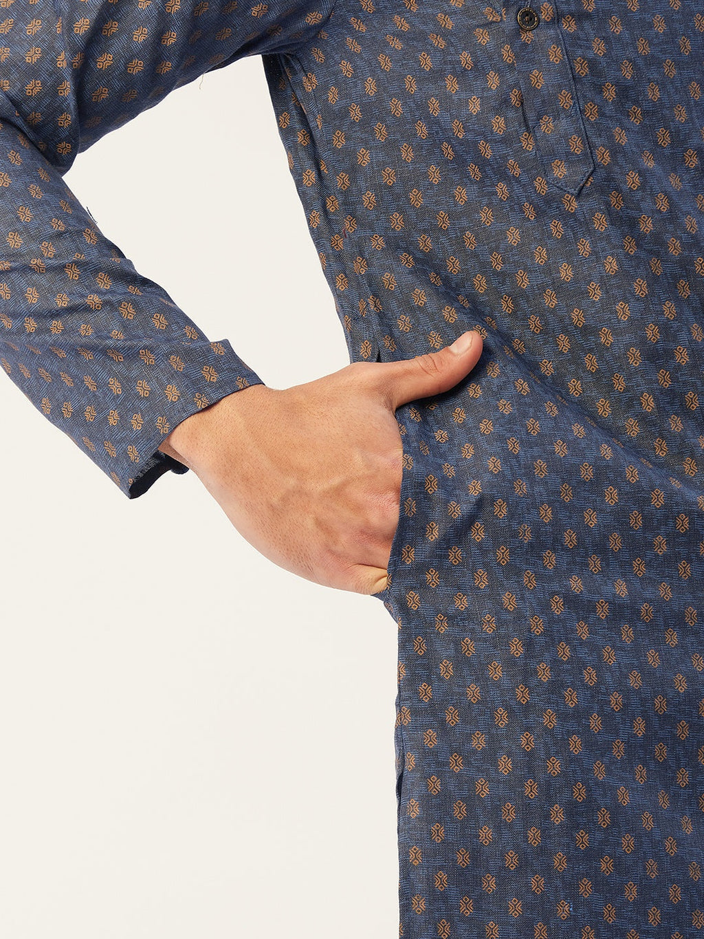 Jompers Men's Navy Cotton printed kurta Pyjama Set | Grocsy