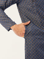 Jompers Men's Navy Cotton printed kurta Pyjama Set | Grocsy