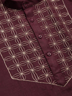 Jompers Men's Maroon Cotton Embroidered Kurta Only | Grocsy
