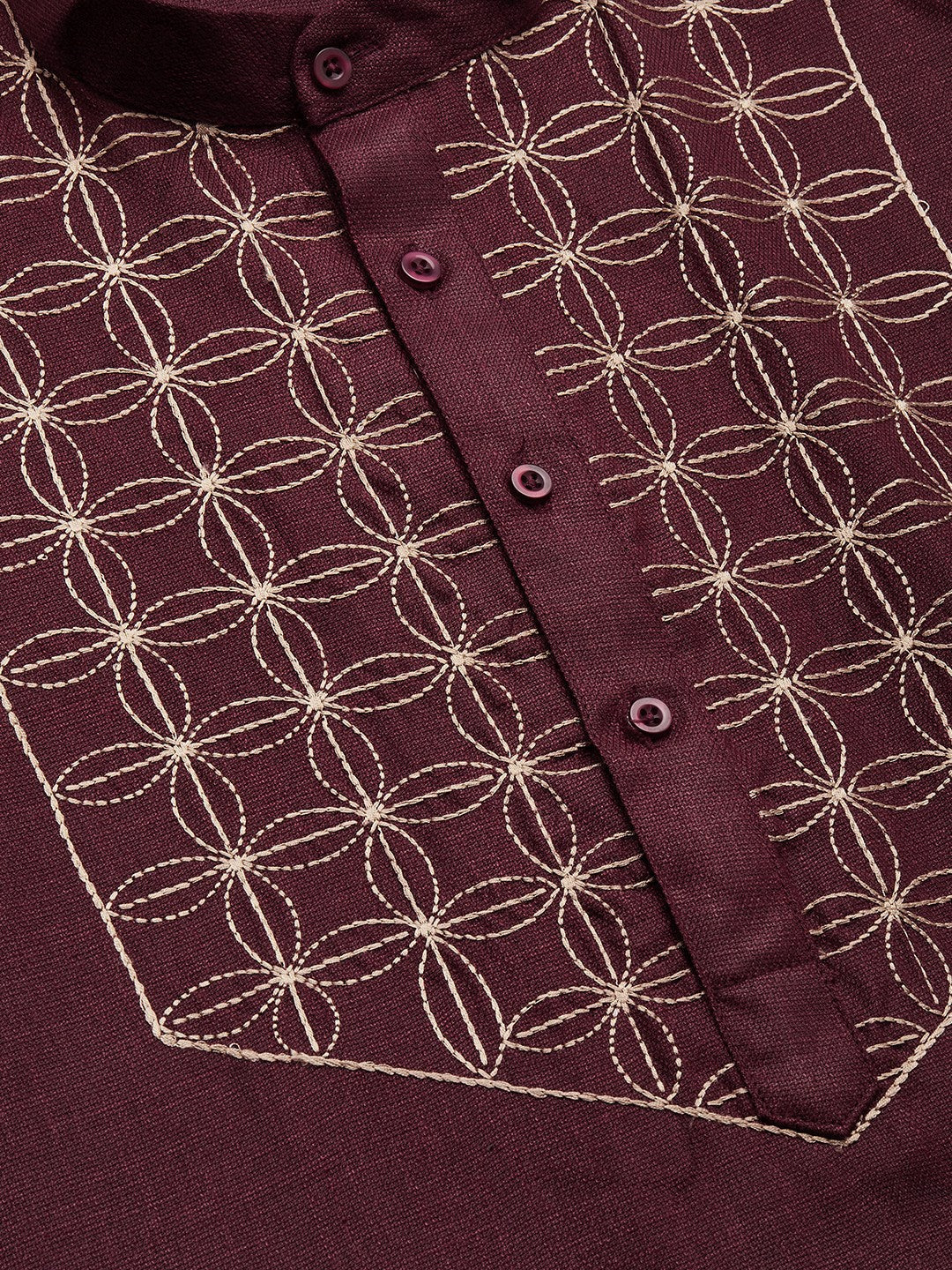 Jompers Men's Maroon Cotton Embroidered Kurta Only | Grocsy
