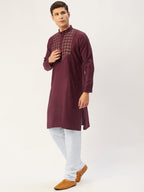 Jompers Men's Maroon Cotton Embroidered Kurta Only | Grocsy