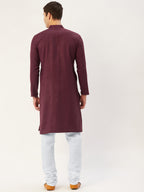 Jompers Men's Maroon Cotton Embroidered Kurta Only | Grocsy