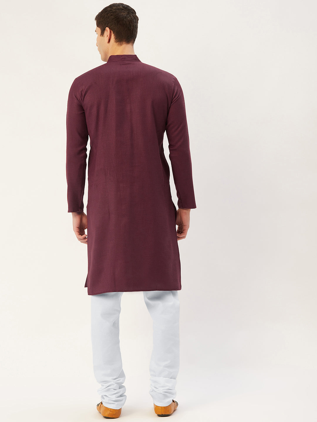 Jompers Men's Maroon Cotton Embroidered Kurta Only | Grocsy