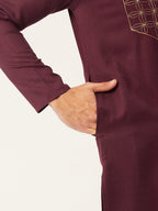 Jompers Men's Maroon Cotton Embroidered Kurta Only | Grocsy