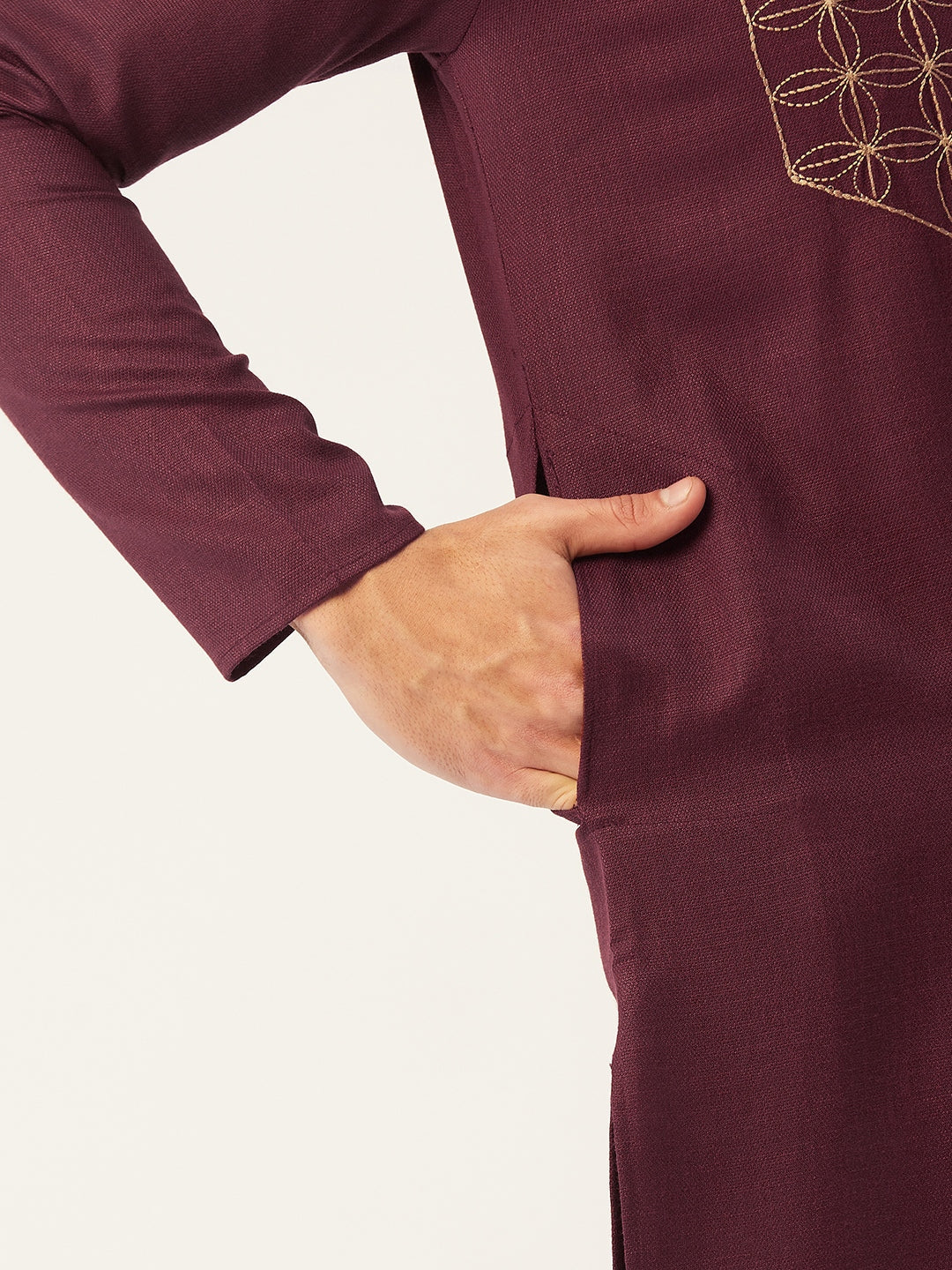 Jompers Men's Maroon Cotton Embroidered Kurta Only | Grocsy