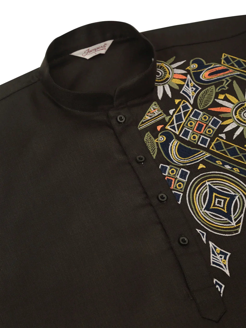 Jompers Men's Cotton Embroidered Kurta Pajama Sets - Black | Grocsy