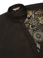 Jompers Men's Cotton Embroidered Kurta Pajama Sets - Black | Grocsy