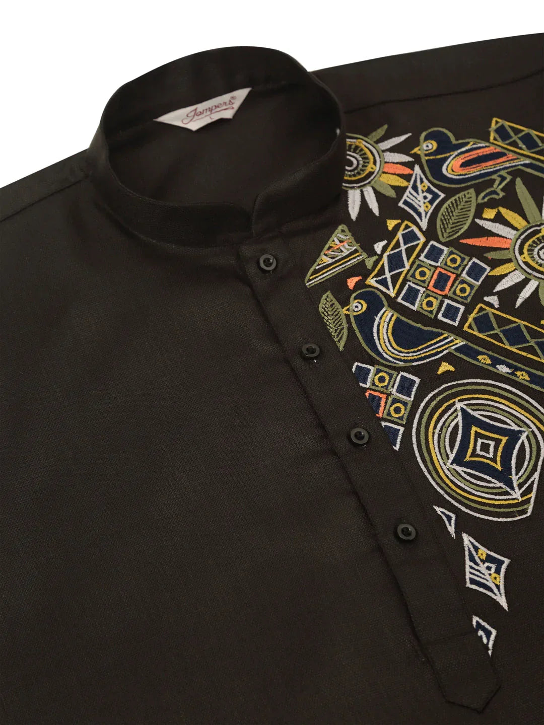 Jompers Men's Cotton Embroidered Kurta Pajama Sets - Black | Grocsy