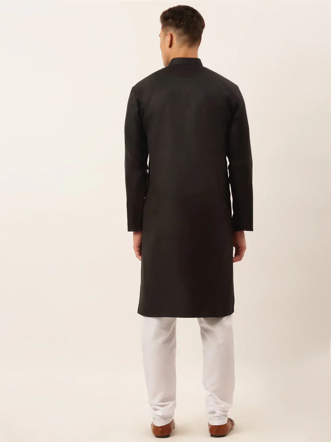 Jompers Men's Cotton Embroidered Kurta Pajama Sets - Black | Grocsy