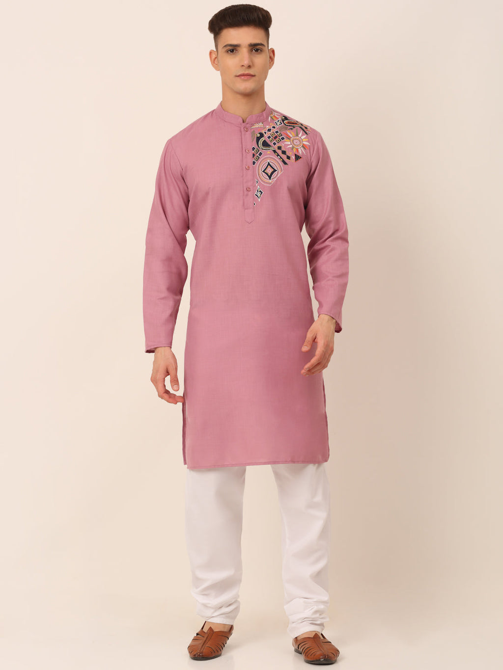 Jompers Men's Cotton Embroidered Kurta Pajama Sets - Magenta | Grocsy