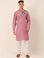 Jompers Men's Cotton Embroidered Kurta Pajama Sets - Magenta | Grocsy