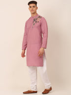 Jompers Men's Cotton Embroidered Kurta Pajama Sets - Magenta | Grocsy