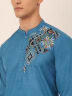 Jompers Men's Cotton Embroidered Kurta Pajama Sets - Peacock | Grocsy