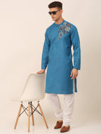 Jompers Men's Cotton Embroidered Kurta Pajama Sets - Peacock | Grocsy
