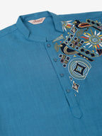 Jompers Men's Cotton Embroidered Kurta Pajama Sets - Peacock | Grocsy