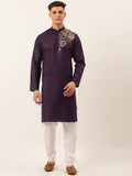 Jompers Men's Cotton Embroidered Kurta Pajama Sets - Purple | Grocsy