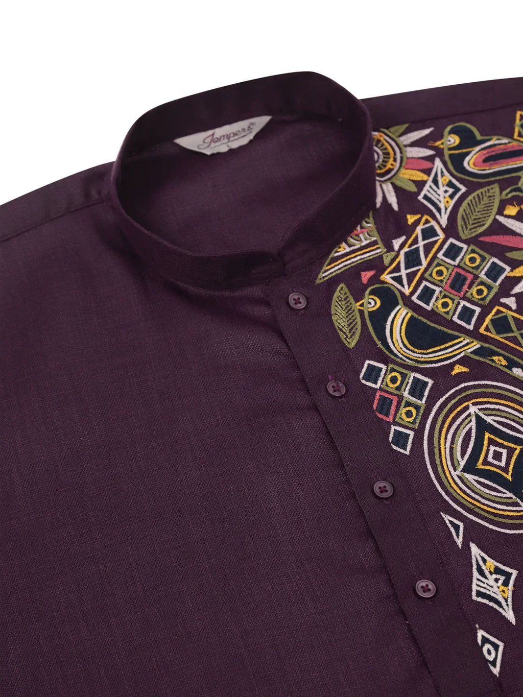 Jompers Men's Cotton Embroidered Kurta Pajama Sets - Purple | Grocsy