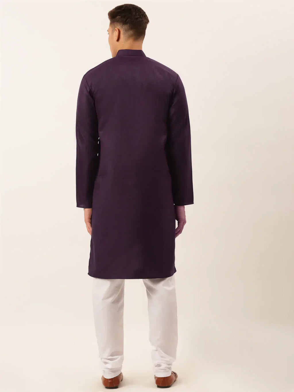 Jompers Men's Cotton Embroidered Kurta Pajama Sets - Purple | Grocsy