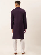 Jompers Men's Cotton Embroidered Kurta Pajama Sets - Purple | Grocsy