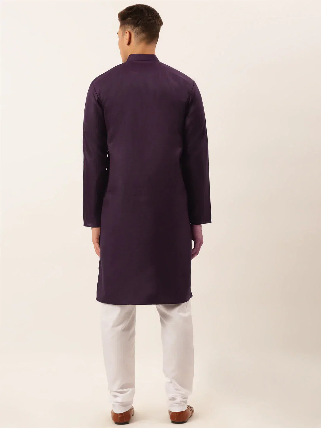 Jompers Men's Cotton Embroidered Kurta Pajama Sets - Purple | Grocsy