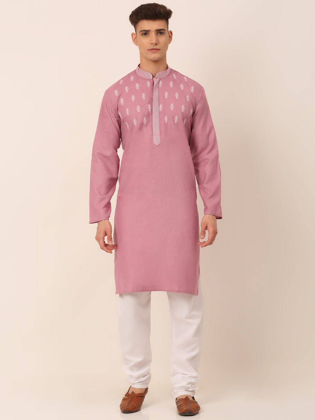 Jompers Men's Magenta Pink Embroidered Kurta Pajama Sets | Grocsy