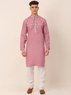 Jompers Men's Magenta Pink Embroidered Kurta Pajama Sets | Grocsy