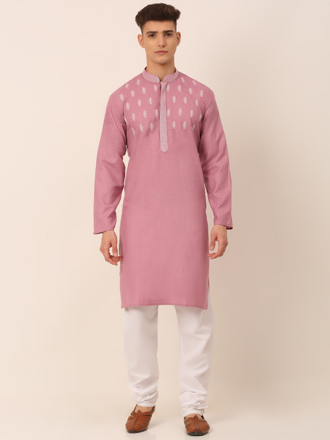 Jompers Men's Magenta Pink Embroidered Kurta Pajama Sets | Grocsy