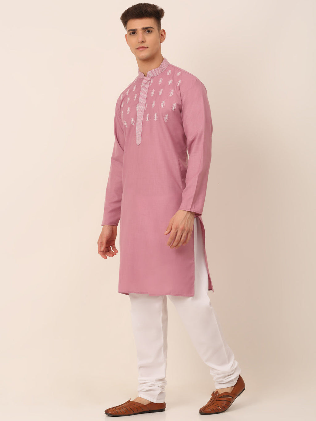 Jompers Men's Magenta Pink Embroidered Kurta Pajama Sets | Grocsy